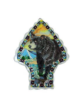 Amia Hand Painted Glass Arrowhead Black Bear Sun Catcher Home Decor 9"